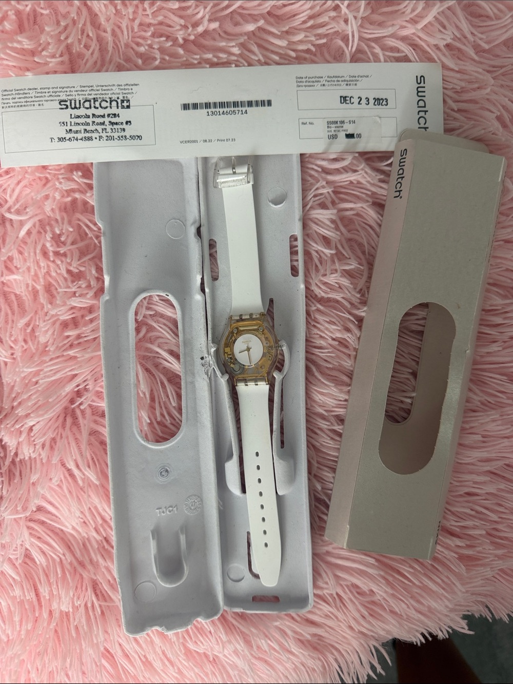 Swatch White and Gold Transparent Case Women's Watch